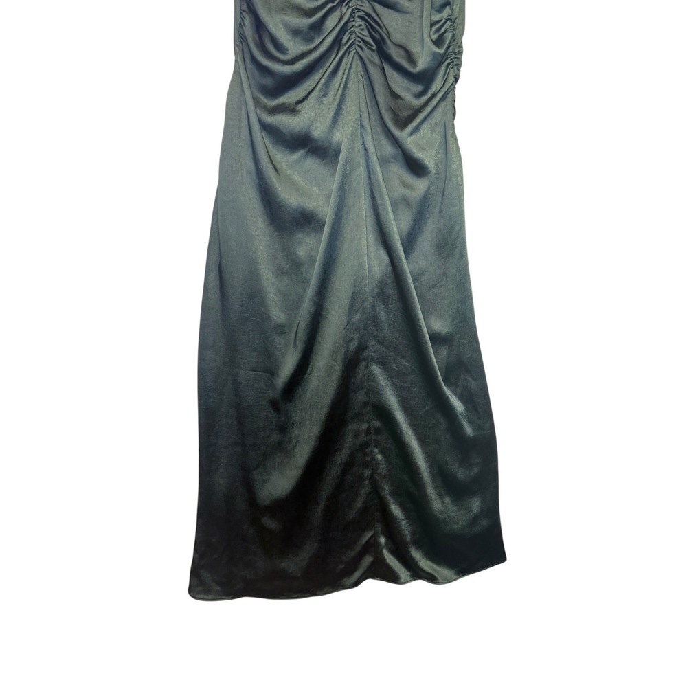 Grade & Gather Satin Mock Neck Ruched Midi Dress Dark Green Sleeveless Large - Picture 9 of 11